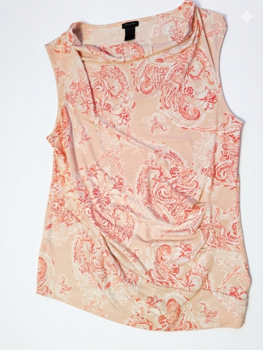 Ann Taylor Cowl Neck‎ Top Medium Peach Swirl Paisley Top Sleeveless